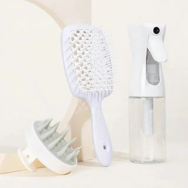 Hollow Comb Set With Spray Bottle 200ml Hair Care Product Set Silicone Shampoo Head Scalp Massage Brush