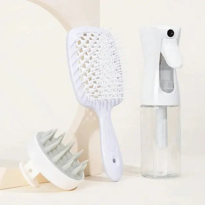 Hollow Comb Set With Spray Bottle 200ml Hair Care Product Set Silicone Shampoo Head Scalp Massage Brush